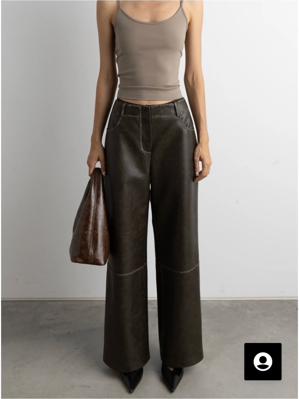 Wide-Leg Faux Leather Pants in Dark Brown